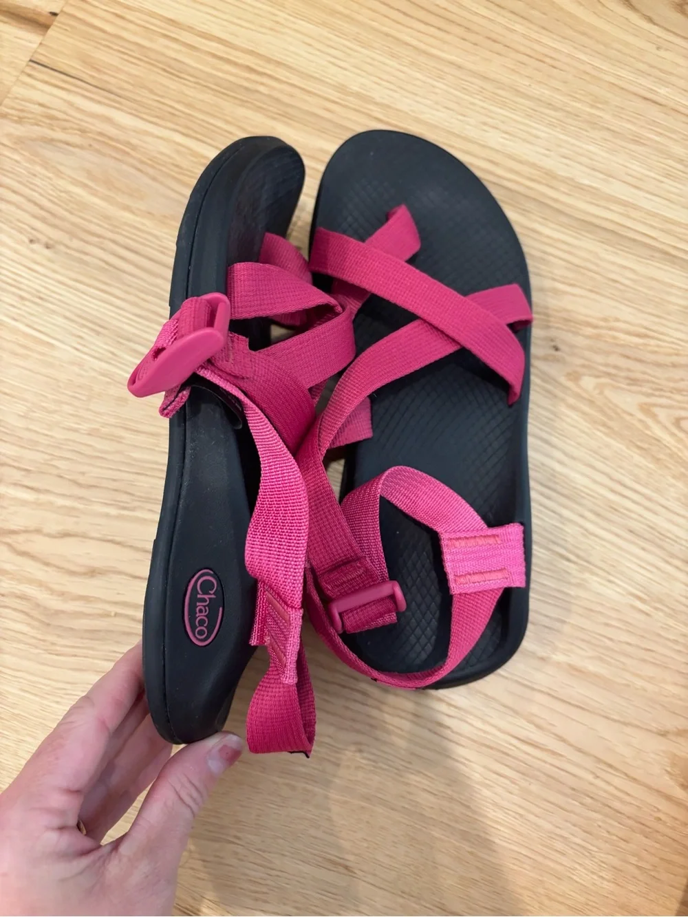 Pink strap Chacos